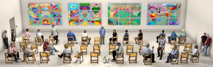Pictures at an Exhibition, 2018, Photographic drawing printed on 8 sheets of paper, mounted on 8 panels of Dibond