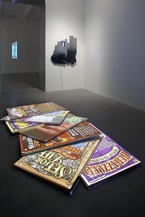 "Cell Phones Diagrams Cigarettes Searches and Scratch Cards," installation view, 2009. Metro Pictures, New York.