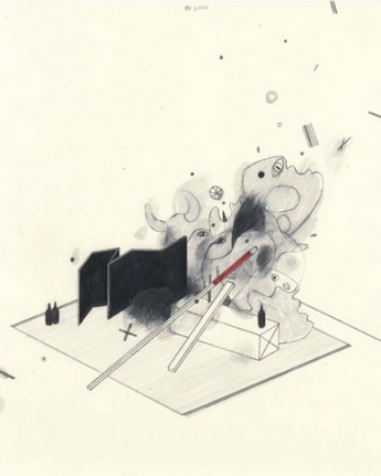My Fears Hung After Hours, 2003. Graphite, ball point pen and colored pencil on paper, 10 1/2 x 8 inches. MP D-72