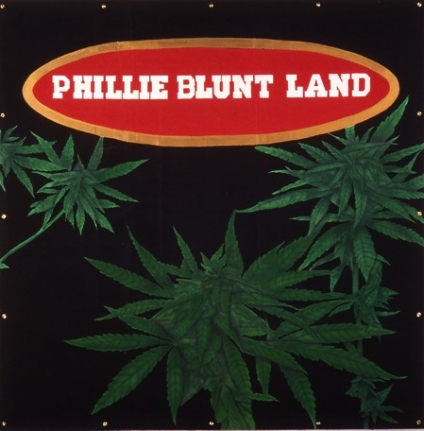 Phillie Blunt Land, 1993. Latex on tarpaulin, 96 x 96 inches (243.8 x 243.8 cm).