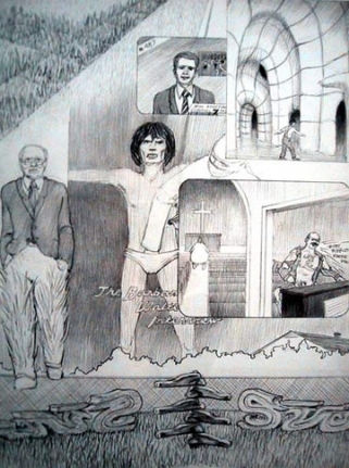 Untitled (I was trying to shoot photos of nice new cars) (Dream Drawing Barbara Walters Interview / evangelical), 1998. Pencil on paper, 12 x 9 inches. MP d-190