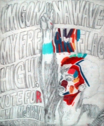 Study for Protest Poster, 1987. Pencil and colored pencil on paper, 17 x 14 inches. MP D-57