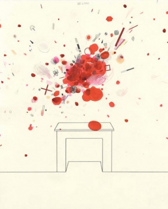 Another Mouth to Feed (in Red), 2003. Graphite, ball point pen, ink and colored pencil on paper, 10 1/2 x 8 inches. MP D-81
