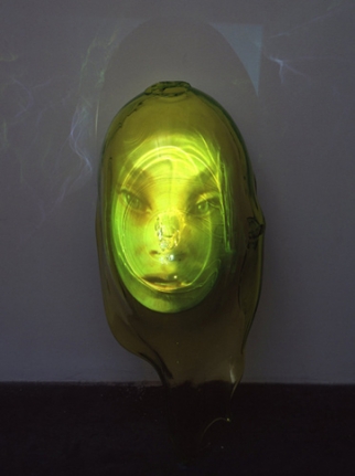 Creeping Numbers, 2001. Sony DPL CS2 projector, DVD player, DVD, glass, fiberglass sphere, Performance by: Casson Demmon, 30 1/2 x 16 x 13 inches + equipment. MP 315