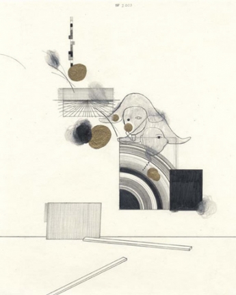 All Eyes on Me, 2003. Graphite, colored pencil and gold ink on paper, 10 1/2 x 8 inches. MP D-64