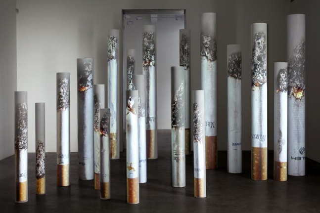 "Cell Phones Diagrams Cigarettes Searches and Scratch Cards," installation view, 2009. Metro Pictures, New York.