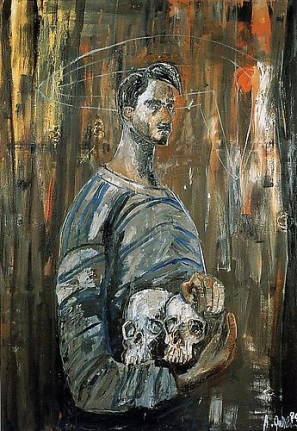 Albert Oehlen Selfportrait with Two Skulls, 1984