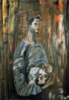 Albert Oehlen, Self Portrait with Two Skulls, 1984