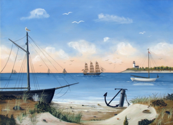 Martha Cahoon oil painting of a quiet bay.