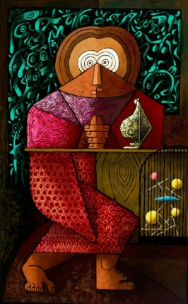 Tempera and oil painting entitled "St. Atomic" by Julio De Diego.