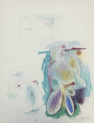Untitled 1973 nude and abstract pastel by Hans Burkhardt.