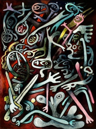 Tempera and oil painting entitled "The Magician" by Julio De Diego.