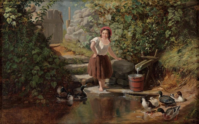 A.F. Tait oil painting entitled "Pleasant Thoughts".