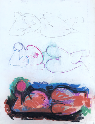 Untitled pastel nude by Hans Burkhardt.