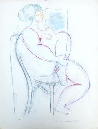 Untitled 1970 pastel of seated nude by Hans Burkhardt.