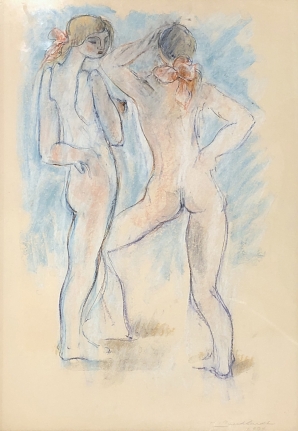 Untitled pastel of two nudes by Hans Burkhardt.