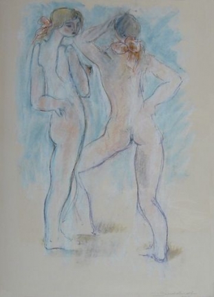 Untitled pastel of two nudes by Hans Burkhardt.