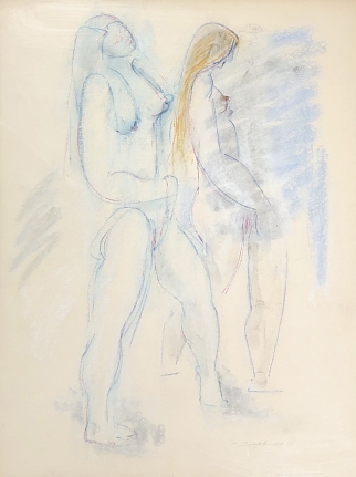 Untitled 1970 Hans Burkhardt pastel of two nude women.