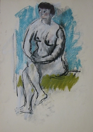 Untitled seated nude pastel by Hans Burkhardt.