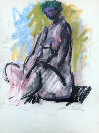 Untitled 1963 sitting nude pastel by Hans Burkhardt.