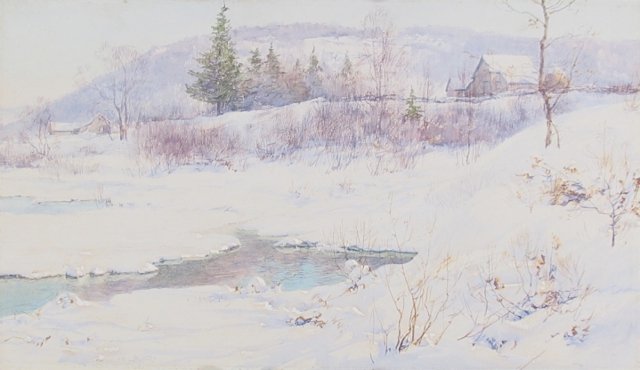 Walter Launt Palmer 1898 painting titled "Snow and Open Waters" from sold archive.