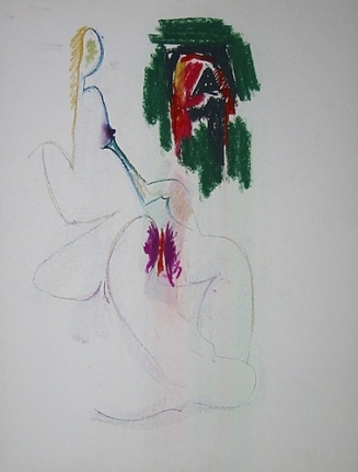 Untitled 1970 nude pastel by Hans Burkhardt.