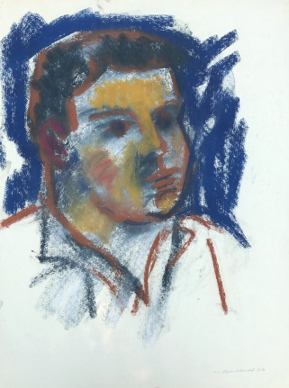 Untitled 1963 pastel of a boy's head by Hans Burkhardt.