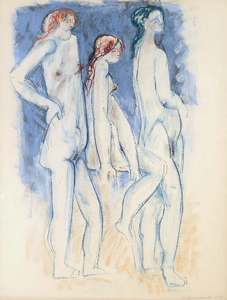 Hans Burkhardt untitled 1972 pastel of three nudes.