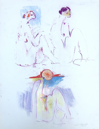 Untitled pastel of three nudes by Hans Burkhardt.