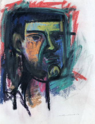 Untitled 1963 pastel of a man's head by Hans Burkhardt.