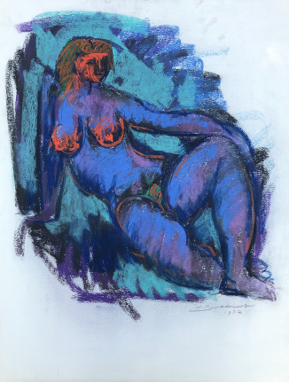 Untitled 1972 pastel of female nude by Hans Burkhardt.