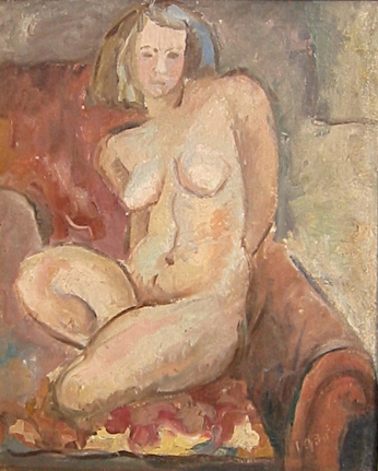 Oil painting of the artist's wife by Hans Burkhardt.