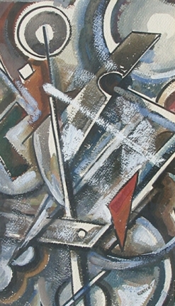 John Von Wicht gouache painting entitled "Conflict".