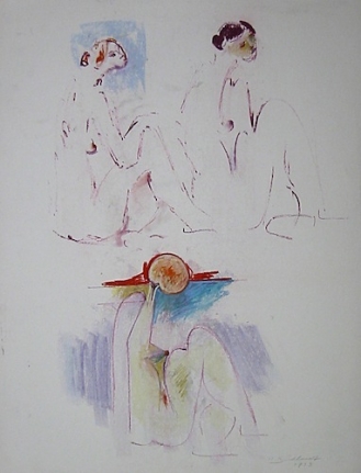 Untitled pastel of three nudes by Hans Burkhardt.