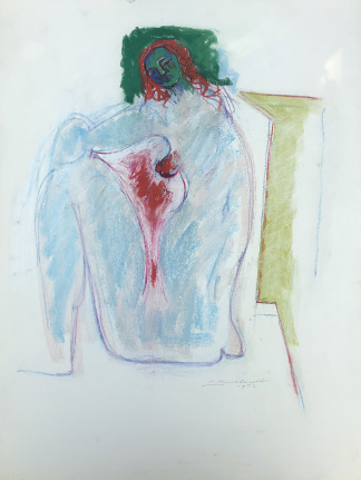 Untitled 1972 pastel of seated nude by Hans Burkhardt.