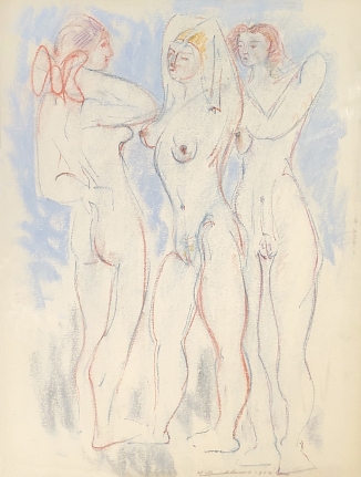 Untitled 1973 Hans Burkhardt pastel of three nude women.