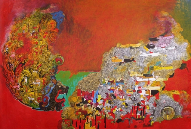 Pala Pothupitiye Visakuru Visithuru - Venomous Beauty 2016 Acrylic on canvas 35 x 46 in.
