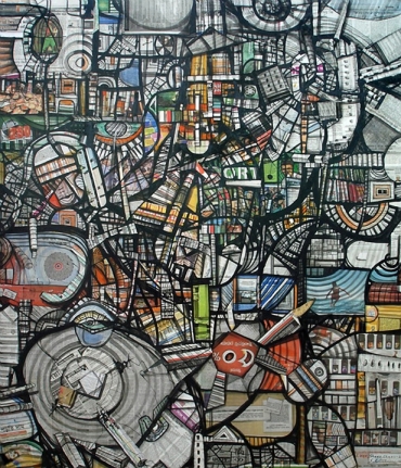 Kazi Salahuddin Ahmed SHEER CHAOS 20 2012 Acrylic and newspaper on canvas 65 x 55 in.