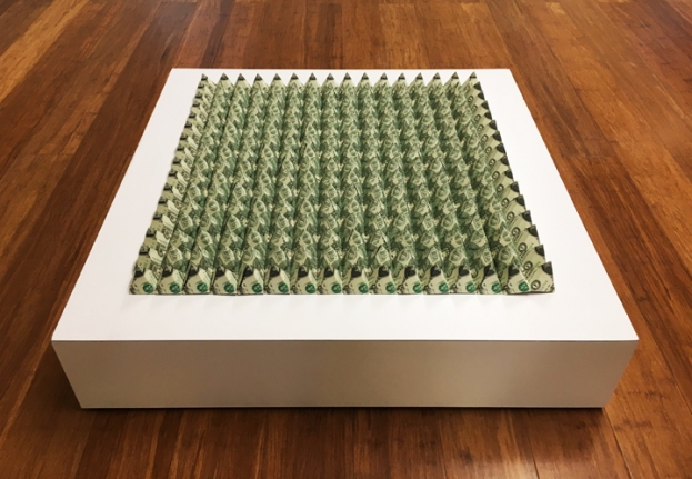 Abdullah M. I. Syed Topography, 2017 Folded U.S. $1 banknotes and staple pins 24 x 24 x 2 in