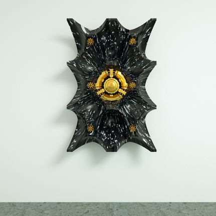 Saks Afridi, The Prayer Catcher (Ed. of 3), 2019, High density foam, 3D printed acrylic, brass leaf, and paint, 50 x 35 x 18 in