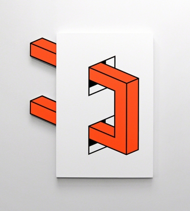 Askash Nihalani Passage (Orange) 2014 Acrylic, flashe, mixed media, canvas, corrugated plastic, wood, and magnets 30 x 25.5 in.