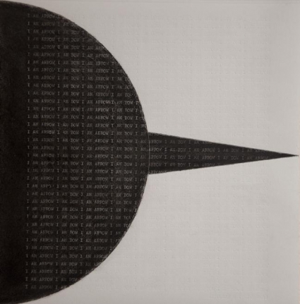 Abdullah M. I. Syed, I am Arrow I am Bow: A page from Brut-Nama, 2013, Graphite, chalk pastel, and typed on Canson paper, 11 x 11 in