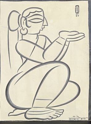 Jamini Roy Untitled (Seated Woman) Gouache on card 17 x 13.5 in.