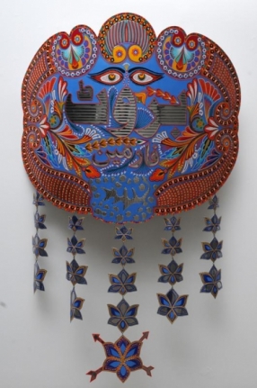 Abdullah M.I. Syed BRUT FOR MEN: LOTUS (URDU VERSION) 2013 Hand-beaten and stickered metal medallion, wood and stainless steel 59 x 46 in.