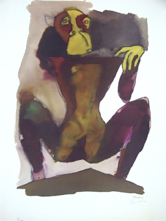 M.F. Husain HANUMAN ON A MOUNTAIN Limited Edition serigraph 24 x 17 in.