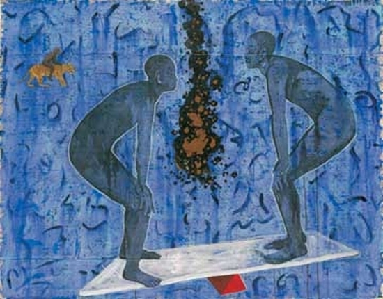 G. R. Iranna, Balancing Act, 1996, Mixed media on canvas, 54 x 66 in