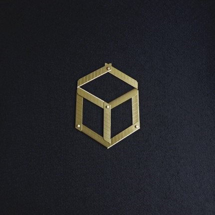 Abdullah M. I. Syed Margin of Error - Necker Cube on Black, 2017, Titanium utility knife blades, brass, stainless steel, felt and tempered hardwood, 23 x 23 in