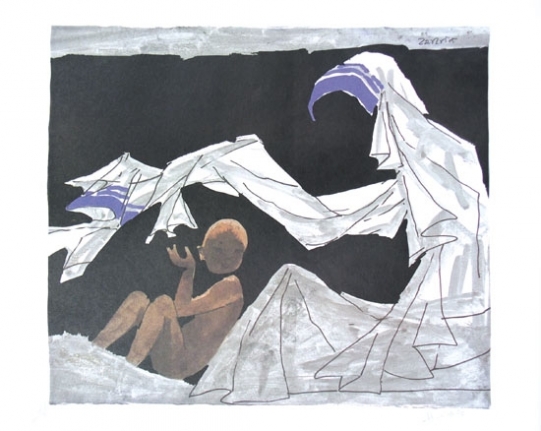 M. F. Husain Blanketing ND Signed Serigraph print 17 x 22 in.
