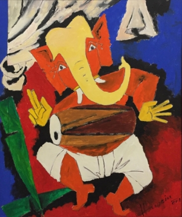 M.F. Husain Untitled (Ganesh) 2001 Oil on canvas 35.5 x 29 in.