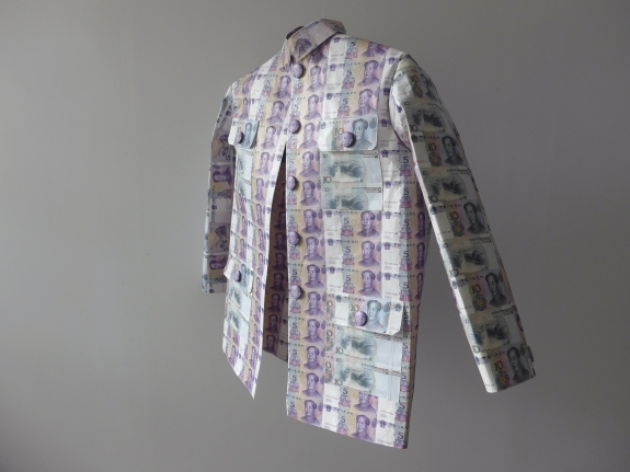 Abdullah M. I. Syed, Capital Couture: Chairman Mao's Jacket, 2019 Hand-assembled, uncirculated Chinese 5 and 10 Yuan banknotes and invisible thread